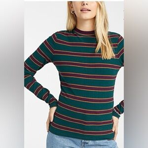 Striped ribbed mockneck